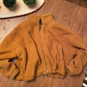 Camel colored Sherpa cropped jacket
